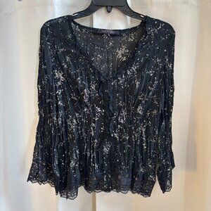 Violet Claire Womens Top Large Babydoll Button Up Sheer Lace Whimsigoth 18895